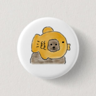 Puppy in Fish Shaped Pastry Gift for Dog Lover 3 Cm Round Badge