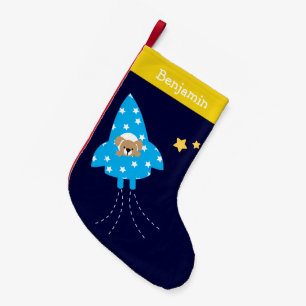 Puppy in Rocket Ship Personalised Small Christmas Stocking