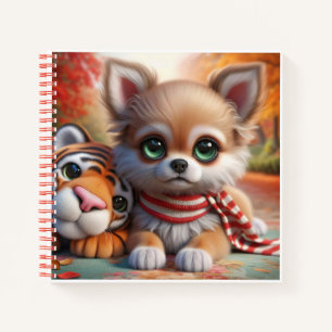 Puppy in Scarf with Plush Tiger, by Natasha Us Notebook