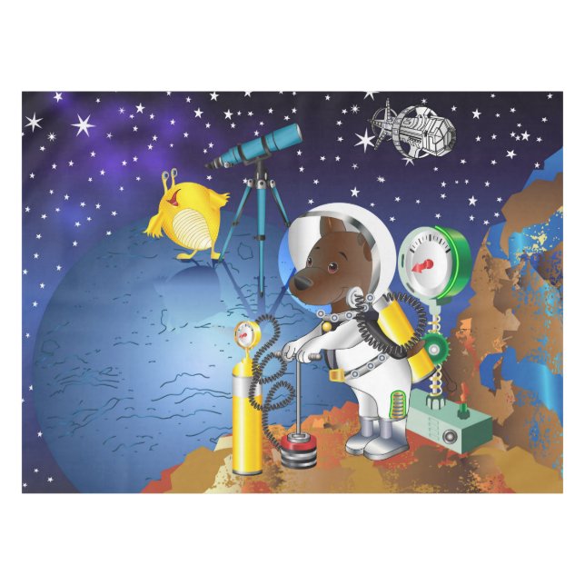 Puppy in space an alien with a telescope tablecloth (Front (Horizontal))