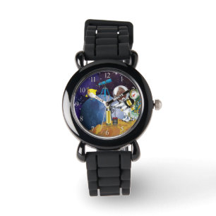 Puppy in space an alien with a telescope watch