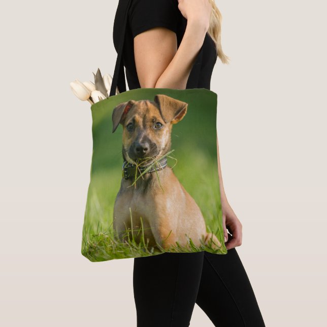 Puppy In The Grass Tote Bag (Close Up)