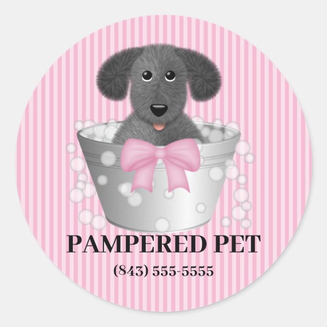 Puppy in Tin Tub Dog Groomer Business Stickers (Front)