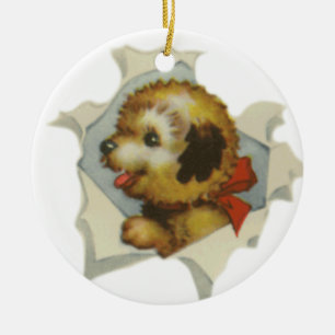 puppy in torn paper ceramic tree decoration