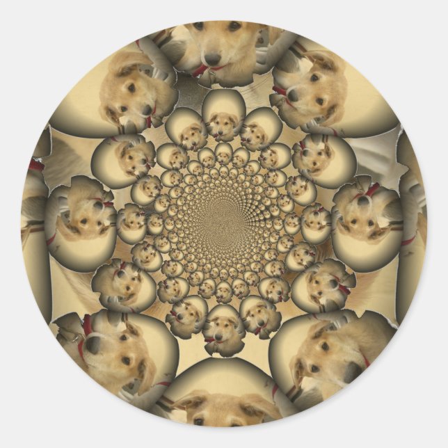 Puppy Kaleidoscope Art Print Classic Round Sticker (Front)