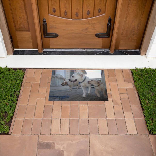 Puppy Kisses: Cream Color Labrador Family Love,  Doormat (Outdoor)
