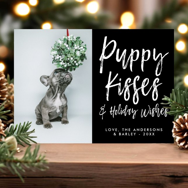 Puppy Kisses Cute Paw Print Pet Dog Photo Holiday Card (Creator Uploaded)