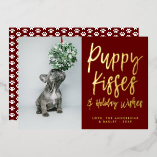 Puppy Kisses Dog Christmas Photo Foil Card
