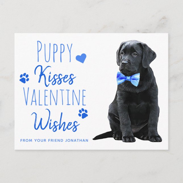 Puppy Kisses Valentine Wishes Kids Valentines Day Holiday Postcard (Front)