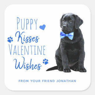 Puppy Kisses Valentine Wishes Kids Valentines Day Square Sticker
