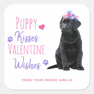 Puppy Kisses Valentine Wishes Kids Valentines Day Square Sticker