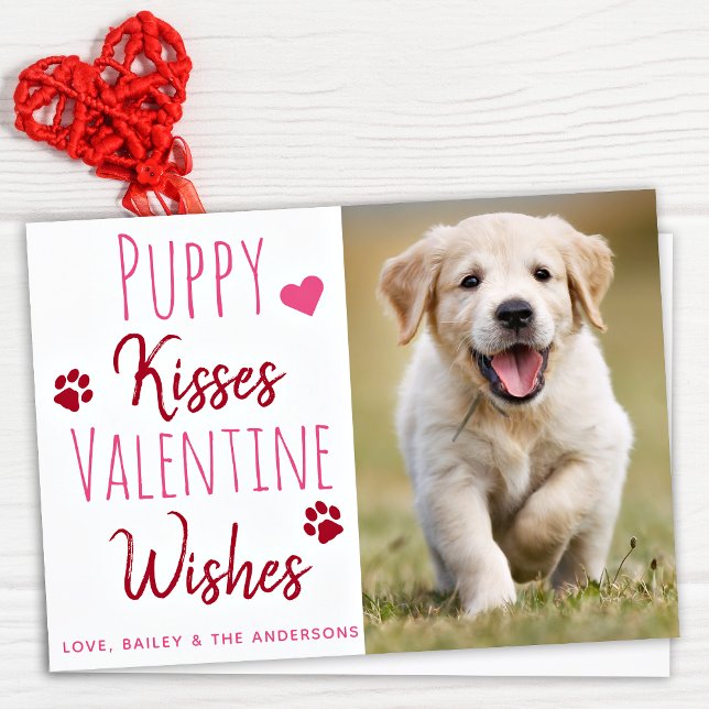Puppy Kisses Valentine Wishes Puppy Dog Photo Holiday Card (Creator Uploaded)