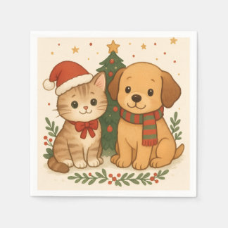 Puppy & Kitten Christmas Cheer Napkin