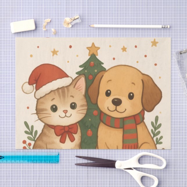 Puppy & Kitten Christmas Cheer Tissue Paper (Craft)