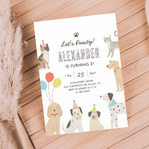 Puppy Kitten Let's Pawty Colourful Birthday Invitation