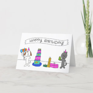 "Puppy Kitty Birthday Party" Birthday Card