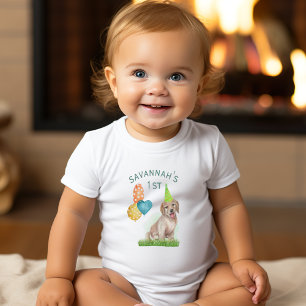 Puppy Labrador Birthday Girl Personalised First Baby Bodysuit