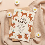 Puppy Let's Pawty Birthday Party Invitation<br><div class="desc">Cute birthday party invitation card featuring hand drawn illustration of puppies playing with party hats. Works for girl or boy birthday party. The text says "let's pawty."</div>