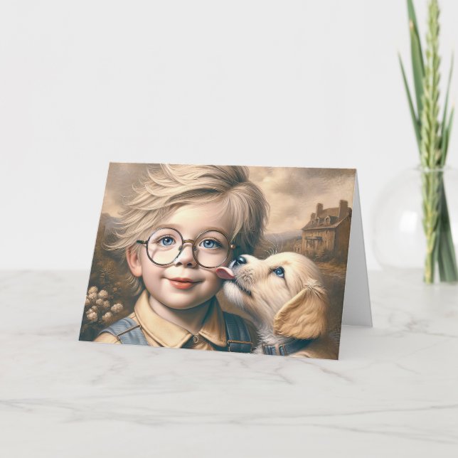 Puppy Licking Boy's Face Card (Front)
