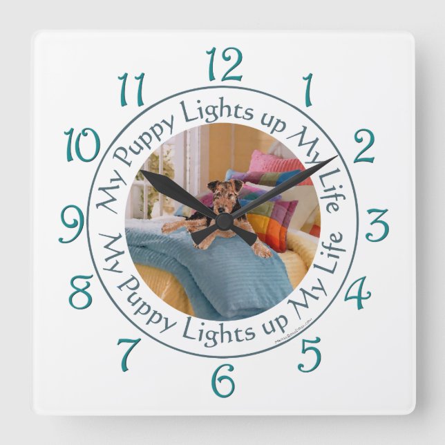 Puppy Lights Up MY Life Square Wall Clock (Front)
