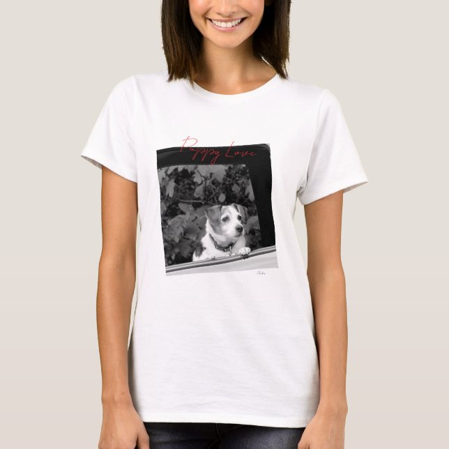 Puppy Love Black & White Dog Photo T-Shirt (Front)