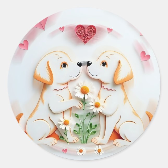 Puppy Love  Classic Round Sticker (Front)