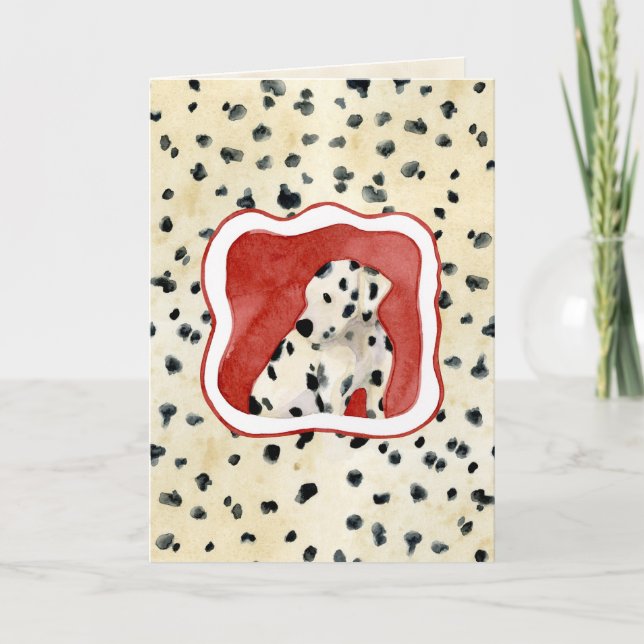 "Puppy Love," Dalmatian Puppy Art by Audrey Jeanne Holiday Card (Front)