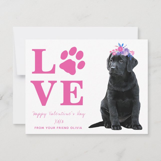 Puppy Love Dog Pink Kids Valentines Day Holiday Card (Front)