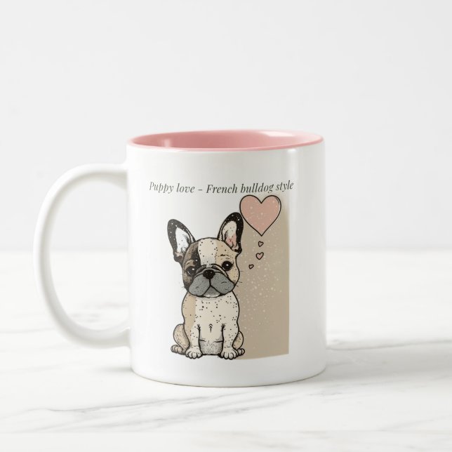 Puppy love - French bulldog style  Two-Tone Coffee Mug (Left)