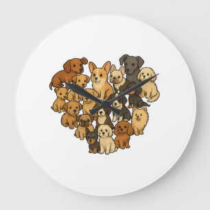Puppy Love - Heart Made of Dogs Large Clock