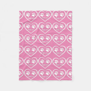 Puppy Love heart with paw prints Fleece Blanket
