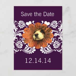 Puppy Love Peeking Out of a Flower Announcement Postcard