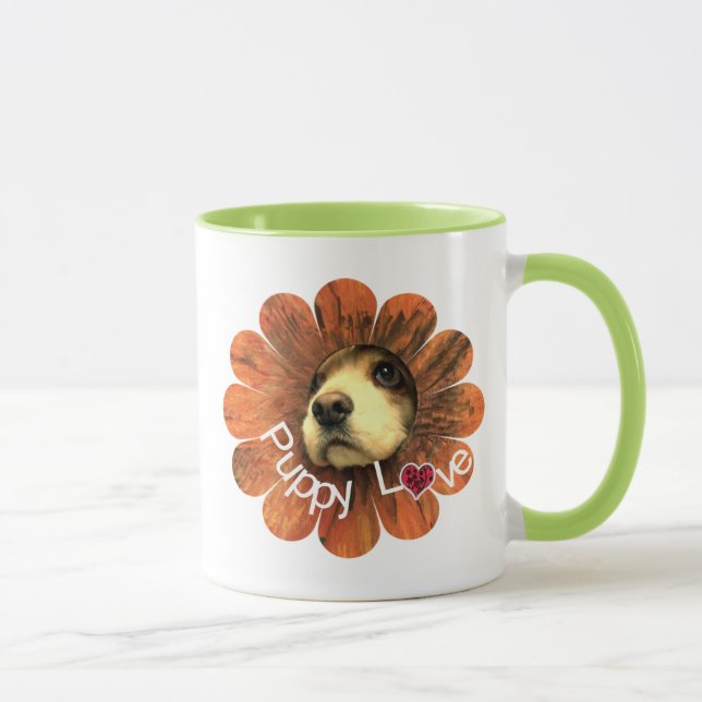 Puppy Love Peeking Out of a Flower Mug (Right)