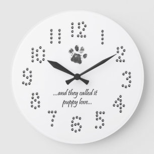 Puppy Love Quote Dog Paw Print Wall Clock