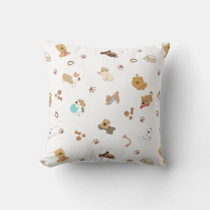 Puppy Love Seamless Pattern Playful Dogs, Paw Pr Cushion