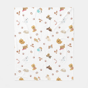 Puppy Love Seamless Pattern Playful Dogs, Paw Pr Fleece Blanket