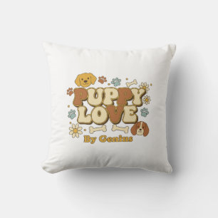 Puppy Love T-Shirt, Groovy Retro 70s Dog Lover Cut Cushion