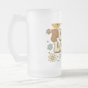 Puppy Love T-Shirt, Groovy Retro 70s Dog Lover Cut Frosted Glass Beer Mug