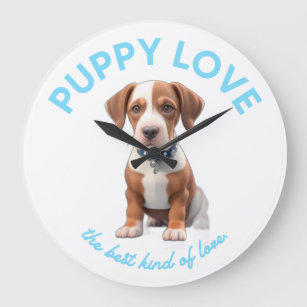 Puppy love: The best kind of love.  Round Clock. Large Clock