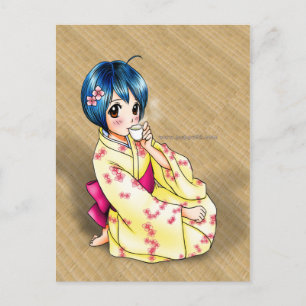 Puppy Love Yukata Girl Postcard