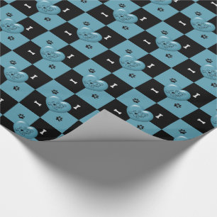 Puppy Lover Checks Blue 01-GIFT WRAPPING PAPER