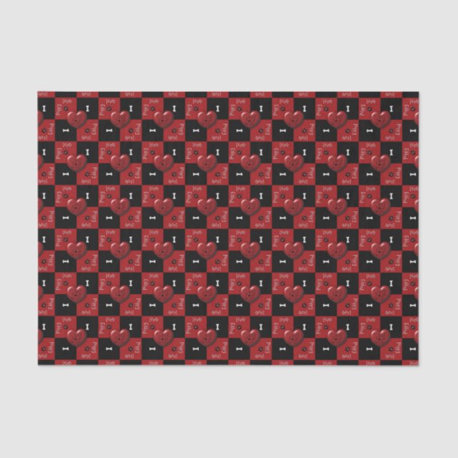 Puppy Lover Checks RED 02-TISSUE WRAPPING PAPER (Front)