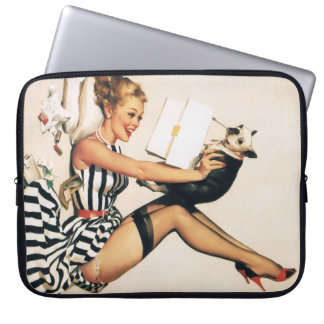 Puppy Lover Pin-up Girl - Retro Pinup Art Laptop Sleeve
