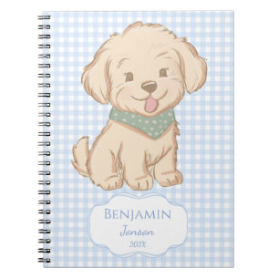 Puppy Maltese yorkie blue gingham personalised Notebook