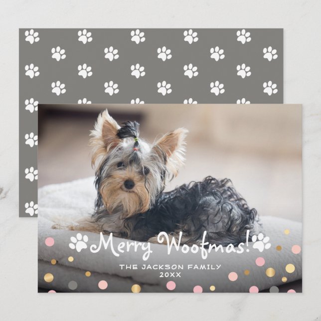 Puppy Merry Woofmas Pet Dog Paws Photo Holiday Card (Front/Back)