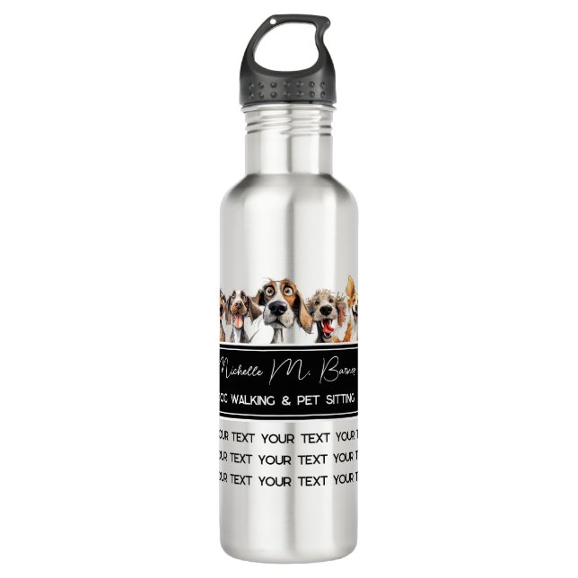  Puppy Modern Dog Walking Sitting Black White 710 Ml Water Bottle (Front)