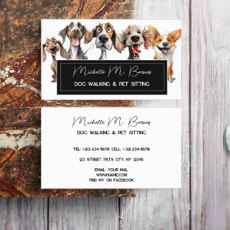  Puppy Modern Dog Walking Sitting Black White Business Card
