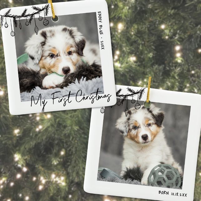 Puppy My First Christmas Pet Photo Ceramic Ornament (Puppy My First Christmas Pet Photo Ceramic Ornament)