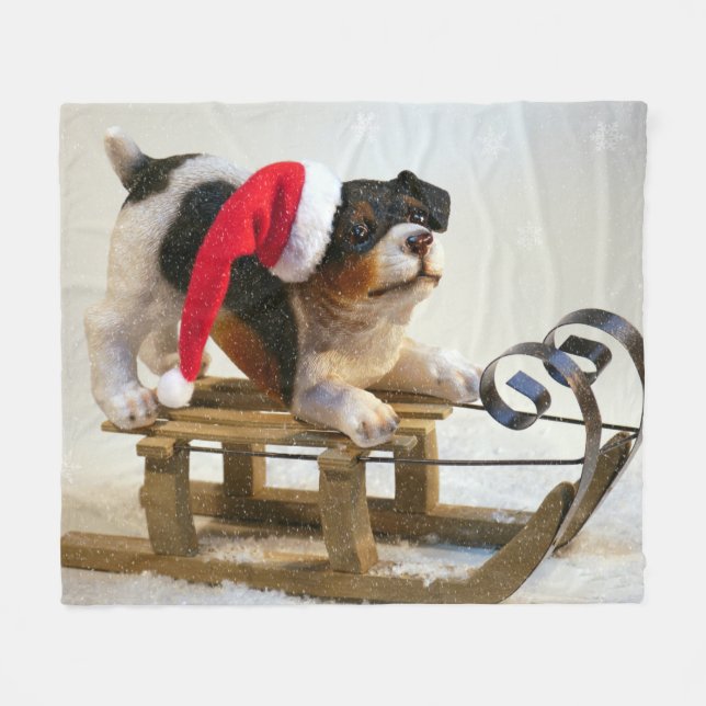 Puppy on a Sled Fleece Blanket (Front (Horizontal))