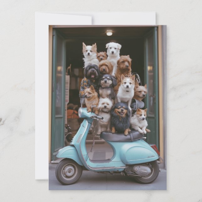 Puppy-Packed Vespa Adventure Invitation (Front)